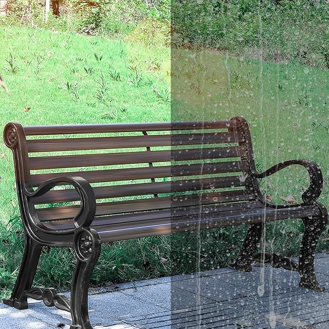 Weatherproof Metal Garden Bench, Backless Loveseat Patio Furniture, 59.1" Outdoor & Indoor Seating, Durable Brown Bench for Garden, Backyard, Porch & Patio Use