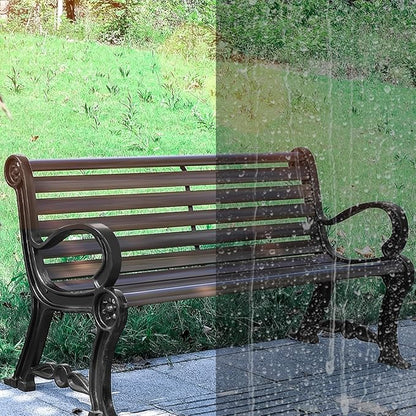 Weatherproof Metal Garden Bench, Backless Loveseat Patio Furniture, 59.1" Outdoor & Indoor Seating, Durable Brown Bench for Garden, Backyard, Porch & Patio Use