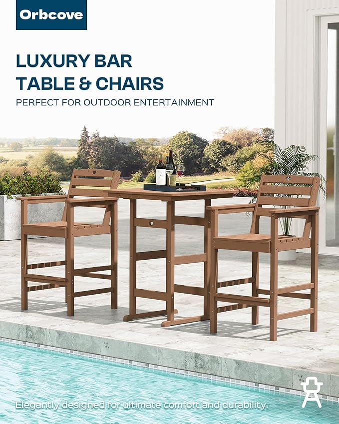 Patio Bar Table, Adirondack Chairs and Table 4 Pieces Set, Bar Height Chairs Set of 4, Outdoor Bar Stools Set - Photo 6