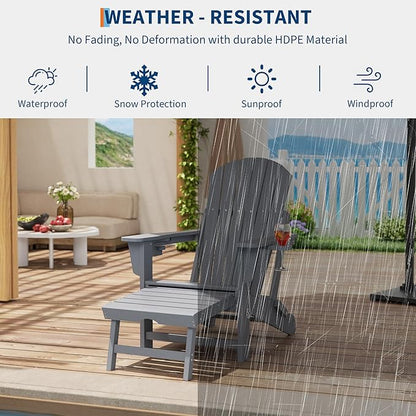 Rocking Adirondack Chairs Set of 4, Folding Adirondack Rocking Chair With Footrest, Adirondack RockingChair Outdoor With Retractable Ottoman and Cup Holder