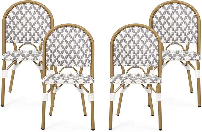 Christopher Knight Home Darcy Outdoor French Bistro Chair (Set of 4), Gray + White + Bamboo Print Finish - Photo 1