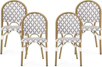 Christopher Knight Home Darcy Outdoor French Bistro Chair (Set of 4), Gray + White + Bamboo Print Finish