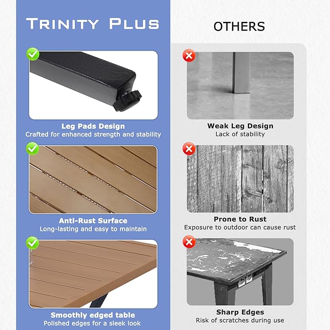 27.6" Square Outdoor Patio Table, All-Weather Metal Patio Table with Storage Shelf,Outdoor Dining Table for Lawn Garden Porch, Walnut