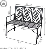 Sunnydaze 2-Person Outdoor Garden Bench - Geometric Lattice Iron Patio Bench - Black - 42" W - Photo 3