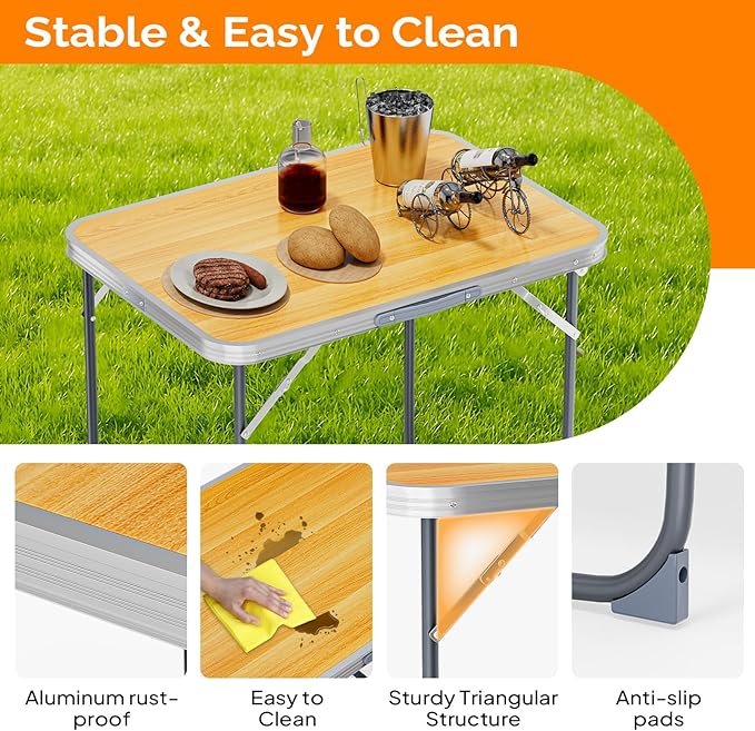 VINGLI 2.3FT Small Camping Table，Portable Camping Table with Carrying Handle - Photo 3