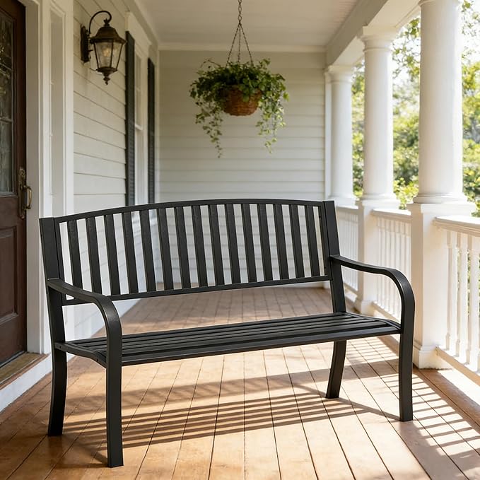 SHGJ&SOFT Outdoor Bench, Garden Bench, Cast Iron Metal Frame Patio Park Bench,for Porch, Lawn,Garden,Yard (BK08-2PACK)