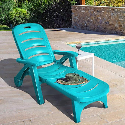 Tangkula Outdoor Chaise Lounge Chair, Adjustable 5-Position Recliner Chair with Built-in Wheels, Weather-Resistance Folding Lounge for Patio, Backyard, Poolside and Beach (2, Turquoise)