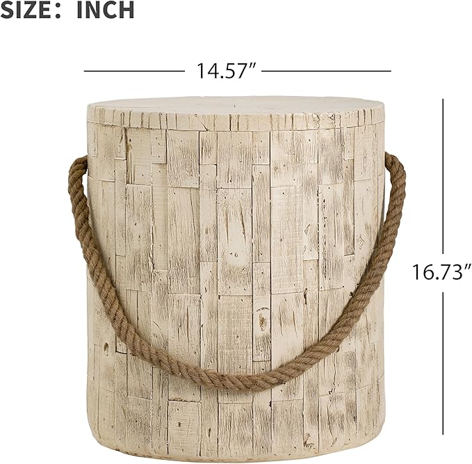 Faux Stump Side Table Outdoor Concrete End Table with Braided Cord Small Round Coffee Tables for Indoor Outdoor - Photo 2