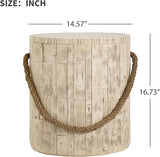 Faux Stump Side Table Outdoor Concrete End Table with Braided Cord Small Round Coffee Tables for Indoor Outdoor - Photo 2