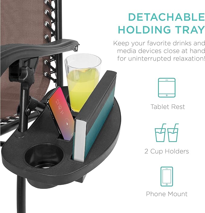 Best Choice Products Set of 2 Adjustable Steel Mesh Zero Gravity Lounge Chair Recliners w/Pillows and Cup Holder Trays - Photo 6