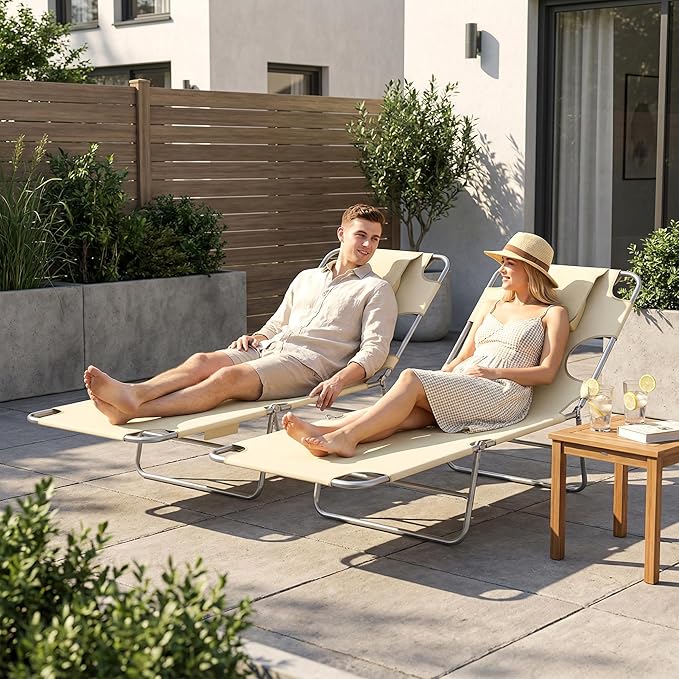 Outsunny Chaise Lounge Chair Outdoor Set of 2 with Face Arm Hole - Photo 8