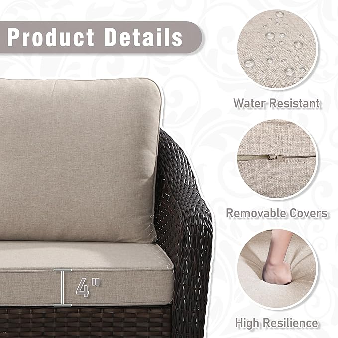 55 inch Outdoor Wicker 2 Seater Sofa, All-Weather Use Patio Rattan Loveseat with Seat and Back Cushion, Ideal for Porch - Photo 5