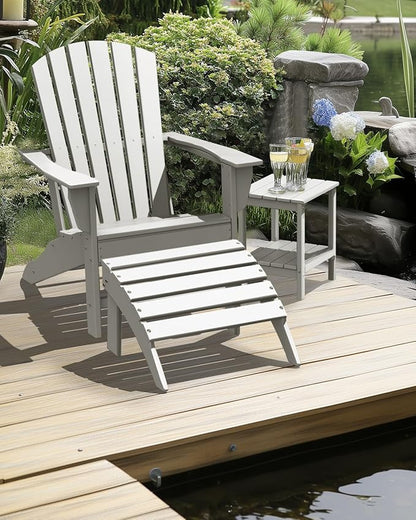 IVY&LANE Adirondack Chair | HDPE Plastic | Outdoor Fire Pit Chairs | Oversized | All-Weather | White | for Outside Deck Backyard Patio Poolside Porch Lawn