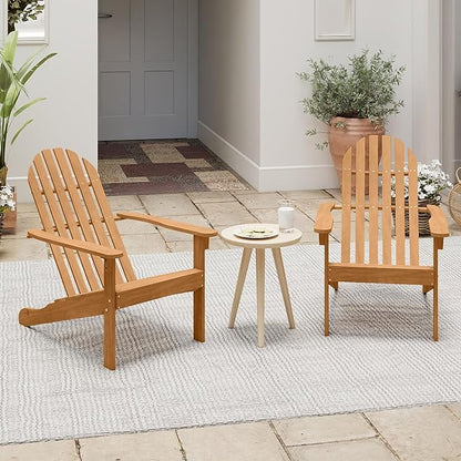 Tangkula Outdoor Adirondack Chair, Solid Acacia Wood Fire Pit Chair with Inclined Backrest, Curved Seat & Wide Armrests, Wooden Lawn Chair for Porch, Patio, Garden, Backyard, Deck (2, Natural)