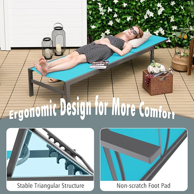 Giantex Patio Chaise Lounge Chair, Outdoor Sunbathing Chair Lawn Reclining Lounger with 6 Adjustable Position, Aluminium Frame, Outside Tanning Chairs for Deck,Yard, Pool Lounge Chairs (1, Turquoise)