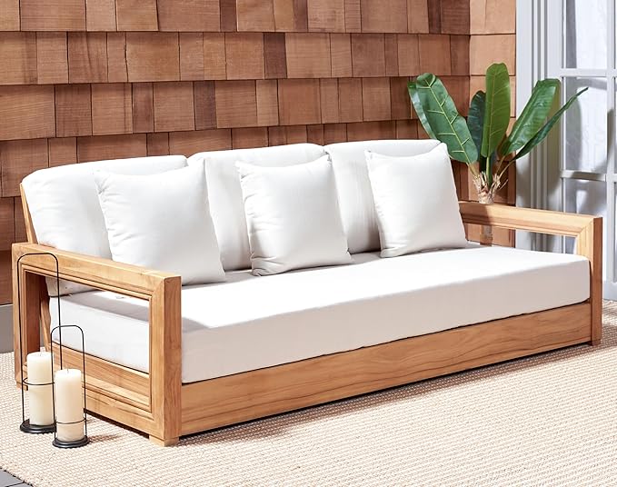 SAFAVIEH Couture Montford 3-Seat Bench Replacement Cover Only – Outdoor White Removable Slipcover Upholstery - Photo 2