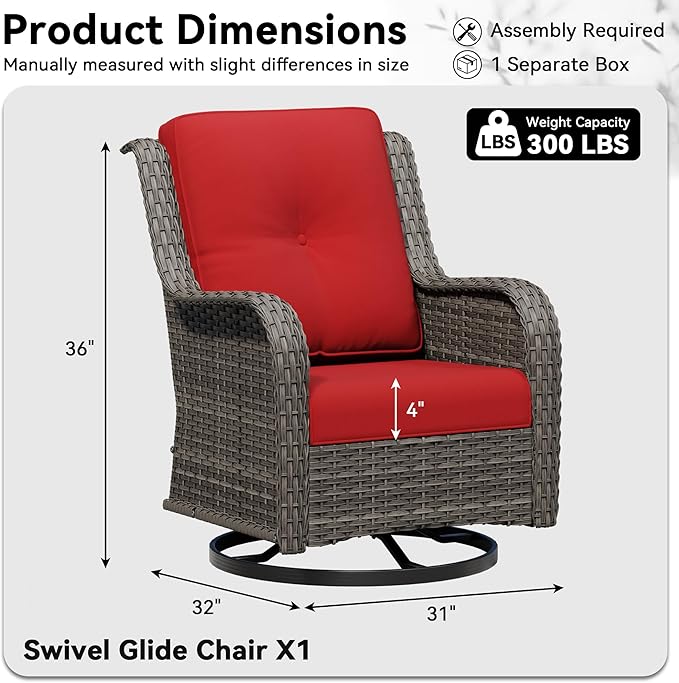 Outdoor Swivel Rocker Patio Chair - Outdoor Wicker Patio Furniture with Thickened Olefin Cushions - Photo 2