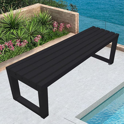 Metal Garden Bench Weatherproof Outdoor Benches Park Bench Patio Seat Front Porch Seat 3.3ft 3.9ft 4.9ft 5.9ft Backless Chair for Yard Entryway Indoor(Black,5.9ft)