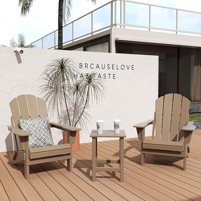 WO WESTIN OUTDOOR HDPE Laguna 3PC Outdoor Poly Adirondack Chair Set with Side Table, Weathered Wood
