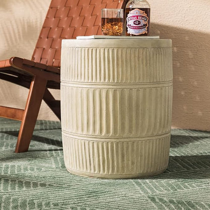 Giltzhome Antique Decorative Garden Stool, 18.5" H Heavy Duty Textured Accent Table, End Side Table, Planter Stand for Garden Patio Lawn Home Indoor Outdoor, Cream White