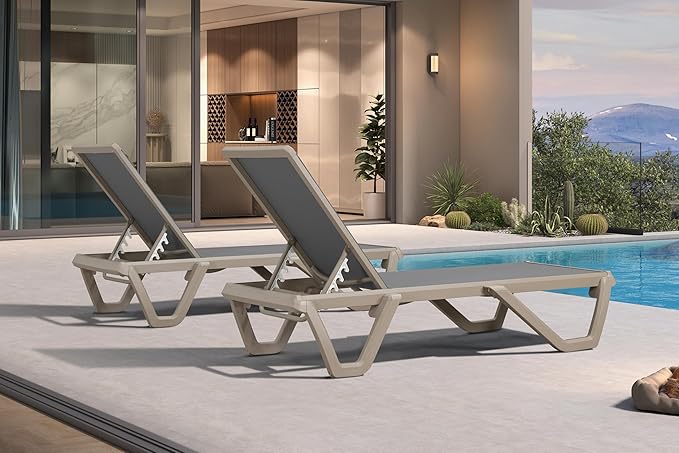 PURPLE LEAF Outdoor Chaise Lounge Chair Set of 2 Pool Lounge Chair with Champagne Aluminum Plastic Stackable Patio - Photo 3
