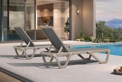 PURPLE LEAF Outdoor Chaise Lounge Chair Set of 2 Pool Lounge Chair with Champagne Aluminum Plastic Stackable Patio Lounge Chair for Poolside Sunbathing Beach Deck Yard, Grey