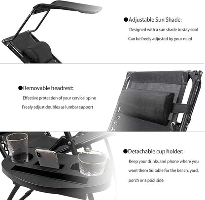 Devoko Patio Zero Gravity Chair Outdoor Recliner Lounge Chair with W/Folding Canopy Shade and Cup Holder (Black)
