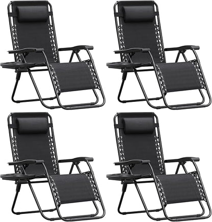 Homall Zero Gravity Chair Patio Folding Lawn Outdoor Lounge Gravity Camp Reclining Lounge Chair with Cup Holder Pillows for Poolside Backyard and Beach Set of 4 (Black)