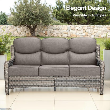 Swivel Patio Chairs sofa Set of 5 with 6" Thick Cushion - Wicker Outdoor Swivel Rocker Patio Chair ,Sofa/Glass coffee table, High Back Comfortable Outdoor Glider Chairs - Grey Wicker | Grey Cushions