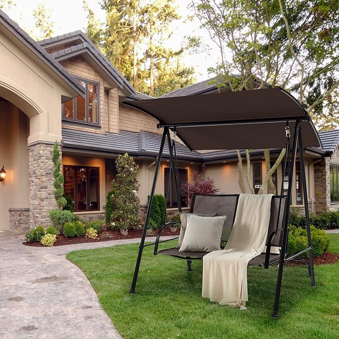 Tangkula 2 Person Porch Swing, Patio Swing with Adjustable Canopy, Comfortable Fabric Seat & Heavy-Duty Steel Frame - Photo 2
