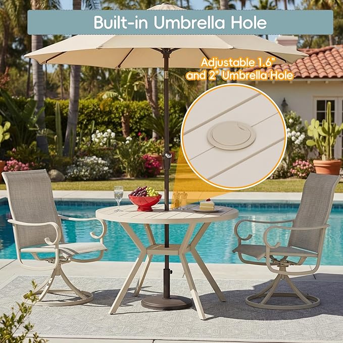 42" Outdoor Patio Table Dining Table, All Weather Metal Round Patio Table with Adjustable Umbrella Hole - Photo 4