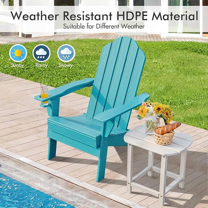 Giantex 2-Pack Adirondack Chair, Outdoor Folding Chairs, Weather Resistant Patio Chair with Cup Holder Lawn Chair for Patio, Garden, Backyard, Balcony, Deck Outside Fire Pit Chair (Turquoise)