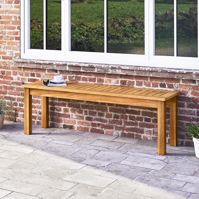Giantex 52" Outdoor Bench, Patio Wood Bench with Slatted Seat and Solid Wood Legs, 794 LB Capacity, Outside Acacia Wood Garden Benches for Patio, Entryway, Backyard, Porch