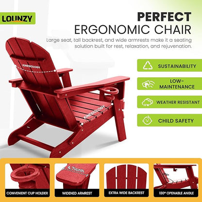 LOUNZY Folding Adirondack Chair Set of 2, Dark Red