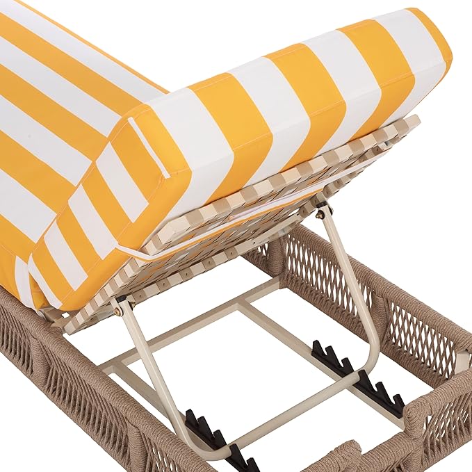 SAFAVIEH Outdoor Collection Gillian Heather Tan & Yellow Stripe Chaise Lounge Chair (Fully Assembled) - Photo 7