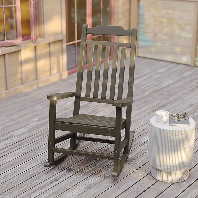 Flash Furniture Winston All-Weather Poly Resin Rocking Chair in Mahogany