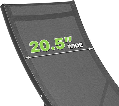 Magshion Outdoor Chaise Lounge Chair Set of 2 with Folding Side Table, Patio Pool Lounger Chairs with 6 Position, Tanning Recliner for Sunbathing, Beach, Deck, Lawn, Yard, Balcony, Poolside, Black