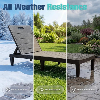 Devoko Outdoor Chaise Lounge Chair Set of 2 with 5-Position Adjustable Back, Waterproof & Lightweight PP Lounge Chairs for Outside Pool Patio (Deep Brown)