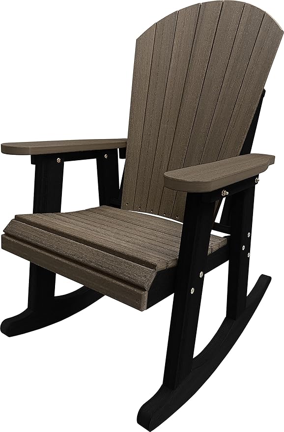 DuraWeather Poly® Adirondack Porch Rocker (Coastal Grey (Wood Grain) on Black)