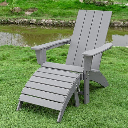 Adirondack Chair with Ottoman Weather Resistant Fire Pit Chairs with Footrest HDPE Outdoor Adirondack Chair for Patio Front Porch Pool Garden Deck Fire Pit Outside, Light Grey