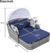 79.9" Outdoor Rattan Sunbed, Patio Wicker Daybed Lounger with Adjustable Canopy, Double Lounge, Thick Seat & Cushions - Photo 3