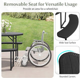 Giantex Picnic Table Bench Set for 4-8 Person, Round 37” Outdoor Dining Table w/Umbrella Hole, HDPE Tabletop - Photo 5