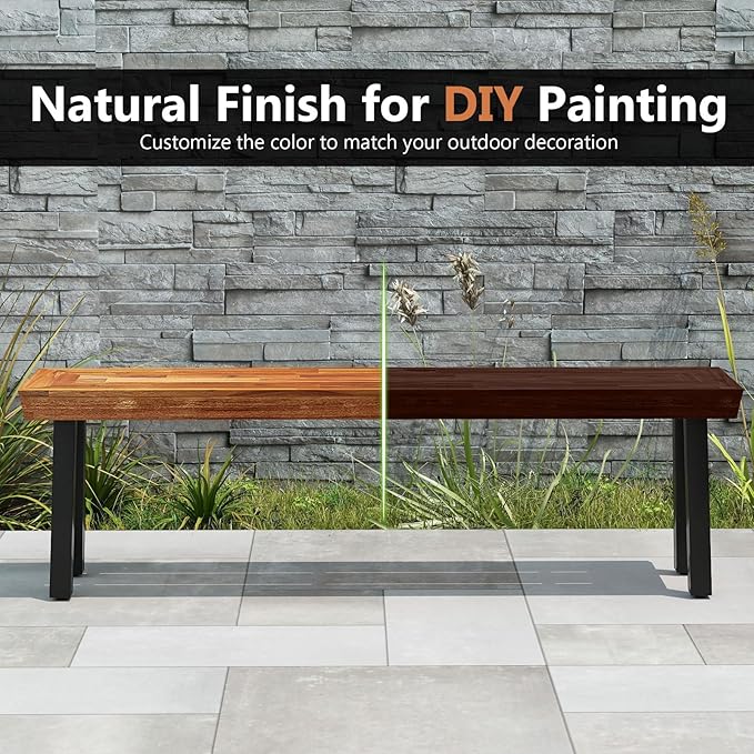 COSTWAY Outdoor Acacia Wood Benches, 2-3 People Backless Garden Benches with Metal Frame for Patio, Deck - Photo 7