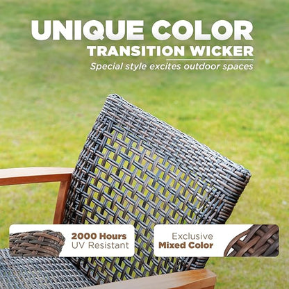 IDZO Liberte 500lbs Capacity Acacia Outdoor Club Chairs Set of 2, FSC Teak Finish Wood Patio Furniture Sets with Upgraded 2000Hours UV Resistant Wicker