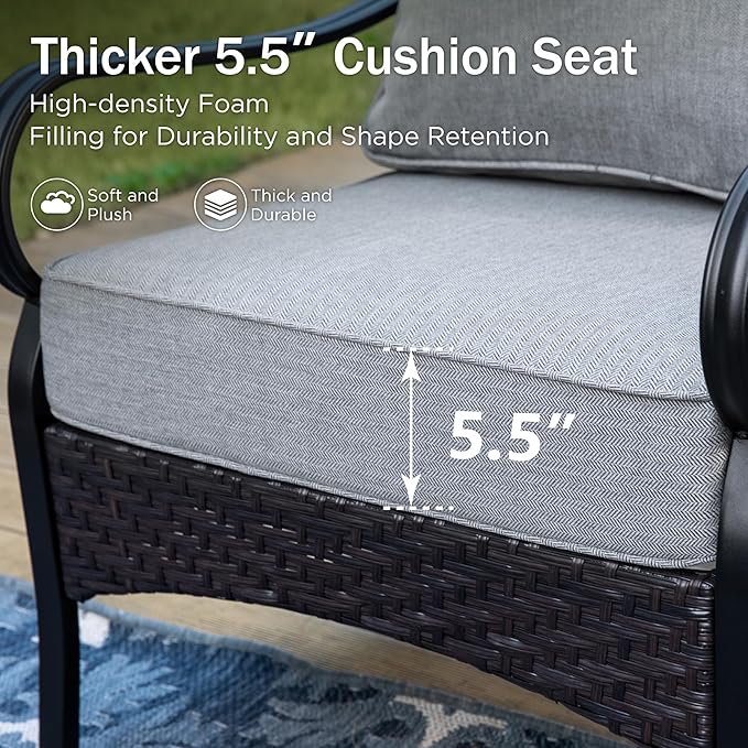 PHI VILLA Wicker & Metal Outdoor 2-Seat Patio Couch, Patio Sofa Loveseat with Deep Seating for Front Porch, Deck - Photo 3