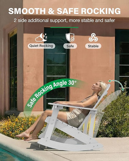 YEFU Outdoor Rocking Chair Set of 2,Adirondack Rocking Chair,Patio Rocker Chair with Wide Back,Oversized Rocker Chair Look Like Real Wood, for Lawn, Porch, Backyard, Indoor and Garden(White)