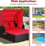 Tangkula Patio Rattan Daybed with Retractable Canopy, Outdoor Wicker Sunbed Lounger with 2 Foldable Side Tables - Photo 9