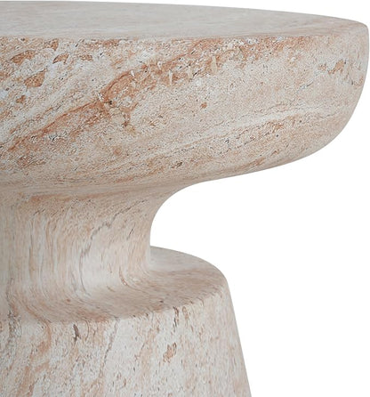 Outdoor Side Table Faux Marble End Table Faux Stone Side Tables Travertine Small Coffee Tables for Indoor Outdoor, Garden Stool Plant Stand for Porch, Backyard Patio, 17.75"-Hourglass