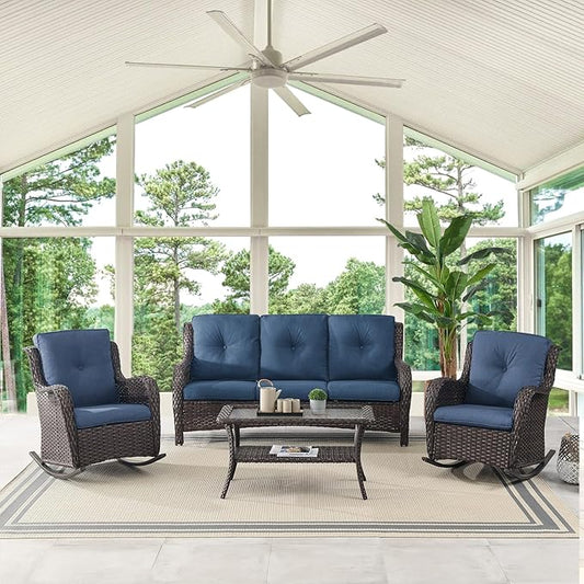 Wicker Outdoor Coffee Table - 40 Inch Tempered Glass Top Patio Coffee Table with Storage, 2 Layers Rattan Outdoor Table Rectangle for Patio for Porch, Balcony, Deck and Garden - Brown