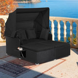 Moccha Outdoor Daybed with Retractable Canopy, Wicker Cabana with 2 Side Tables & Soft Cushions - Photo 2